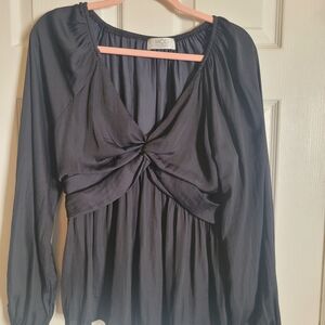 MOD Black Long Sleeve Twist Front Blouse